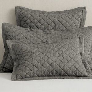 Pottery Barn Belgian Flax Linen Diamond Quilted Shams Set of Two - King